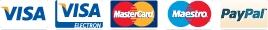 Visa, Visa Electron, Mastercard, Maestro and PayPal accepted