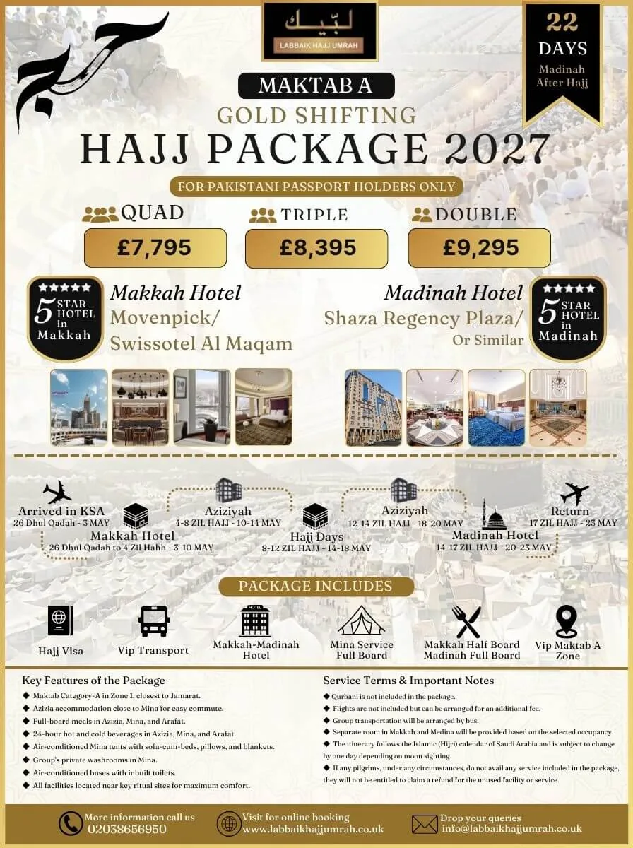 22 Days Shifting Gold Hajj Package — package flyer