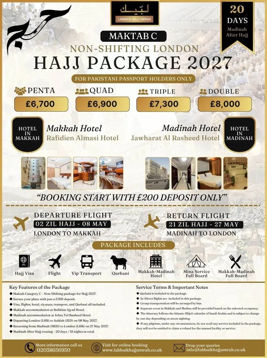 20 Days Non Shifting London Hajj Package