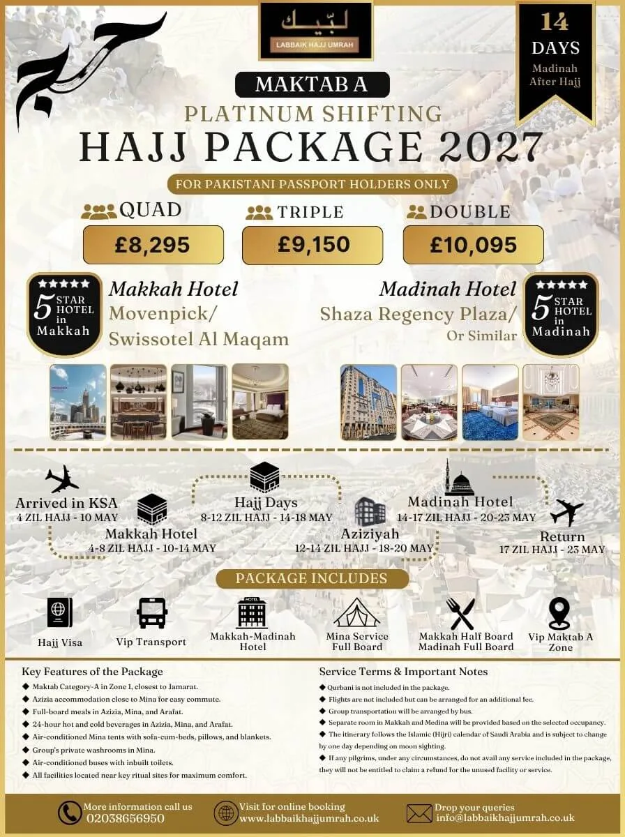 14 Days Shifting Platinum Hajj Package — package flyer